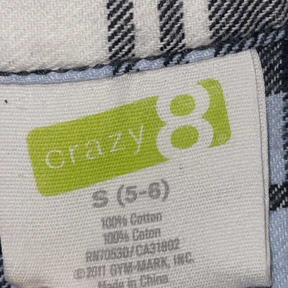 •CRAZY 8•LITTLE BOYS' BLUE PLAID FLANNEL BUTTON UP TOP SIZE 5-6 100% COTTON - Picture 5 of 7